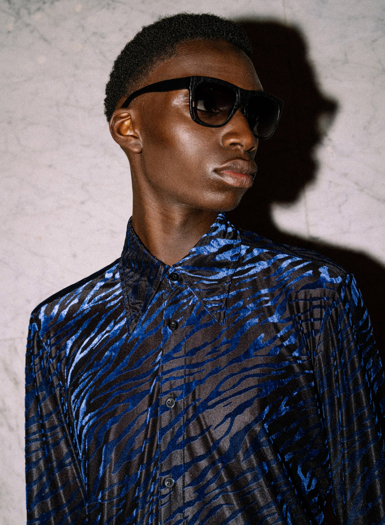 Cobalt Sheer Zebra Velvet Shirt