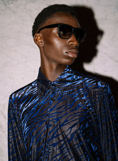 Cobalt Sheer Zebra Velvet Shirt