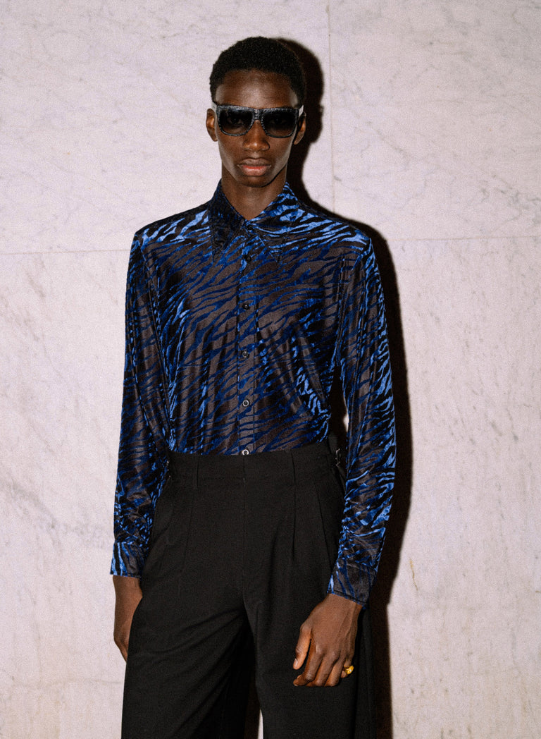Cobalt Sheer Zebra Velvet Shirt