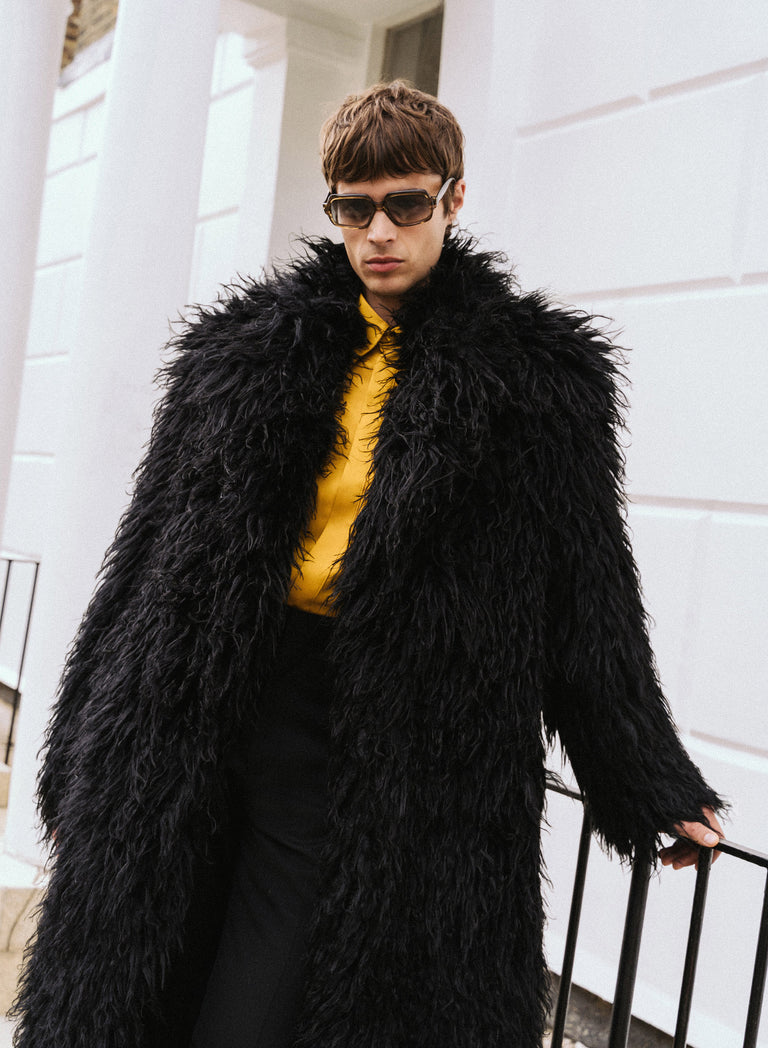 Phix X The Beatles 1969 Black Faux Fur Coat