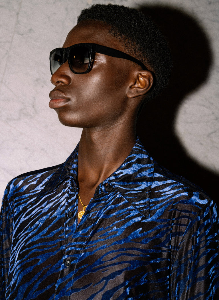 Cobalt Sheer Zebra Velvet Shirt
