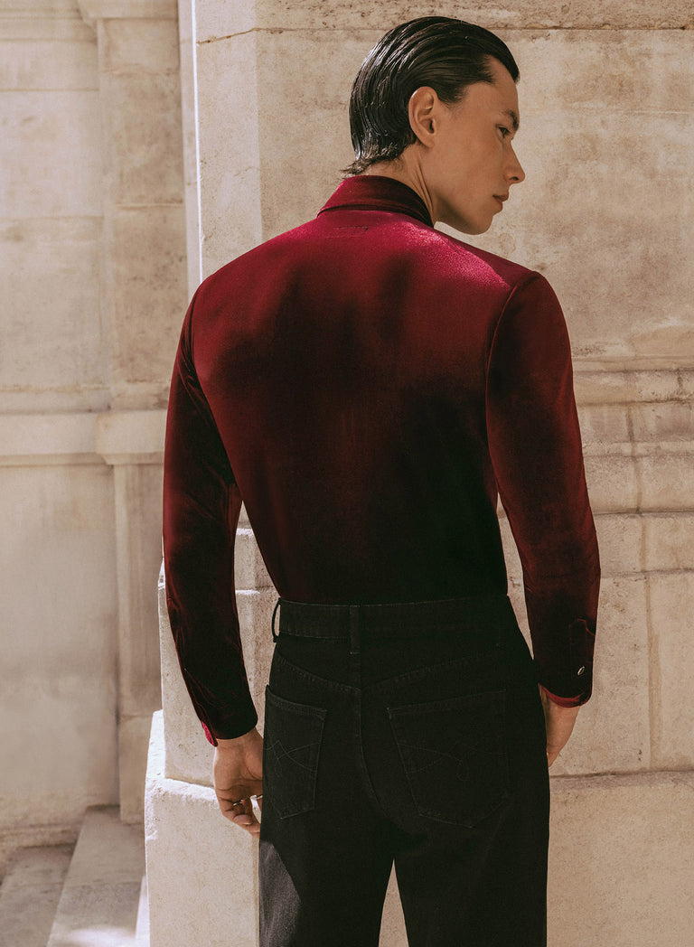 Burgundy Velvet 70's Western Shirt