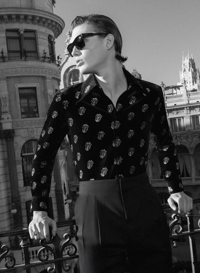 Phix X Rolling Stones Black Velvet Silver Tongue Pattern Shirt