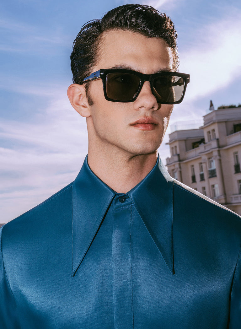 Blue Viscose Dagger Collar Shirt