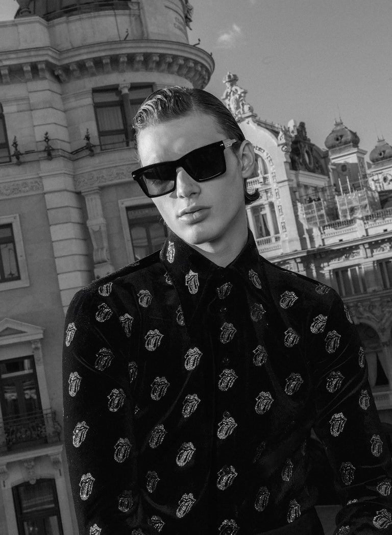 Phix X Rolling Stones Black Velvet Silver Tongue Pattern Shirt