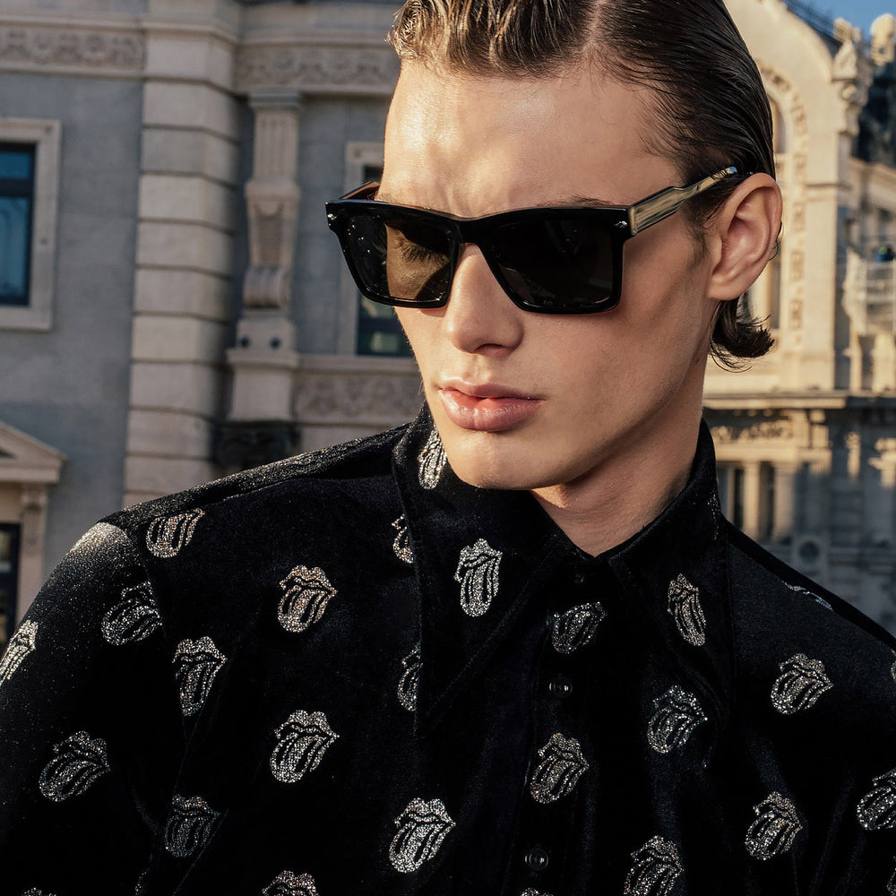 Phix X Rolling Stones Black Velvet Silver Tongue Pattern Shirt & Phix