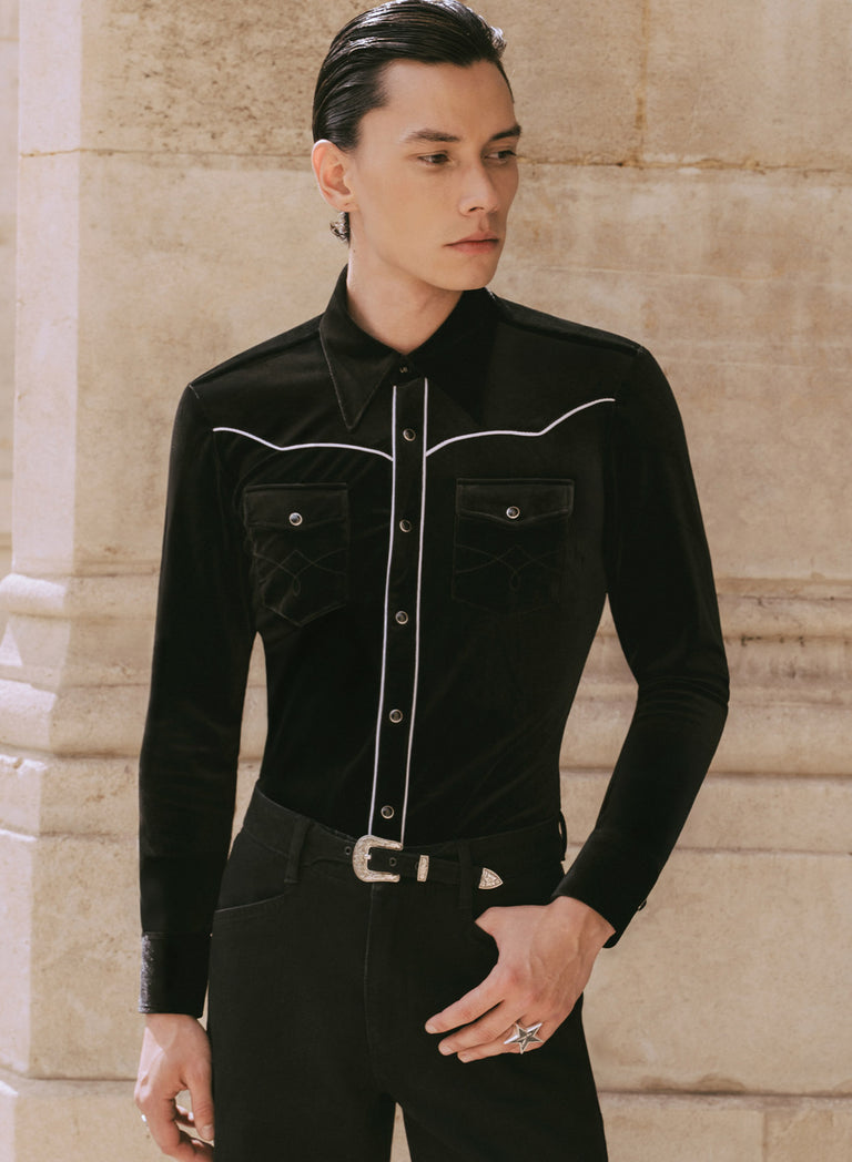 Black Velvet Western Piped Shirt