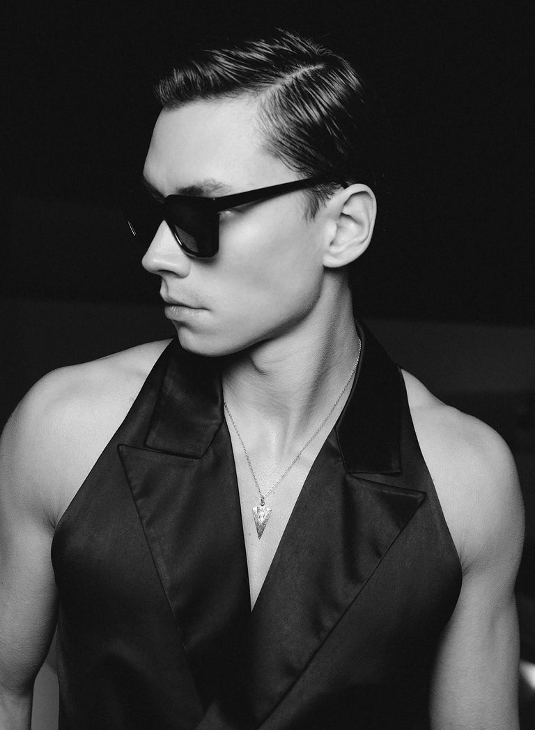 Black Satin Double Breasted Sleeveless Shirt