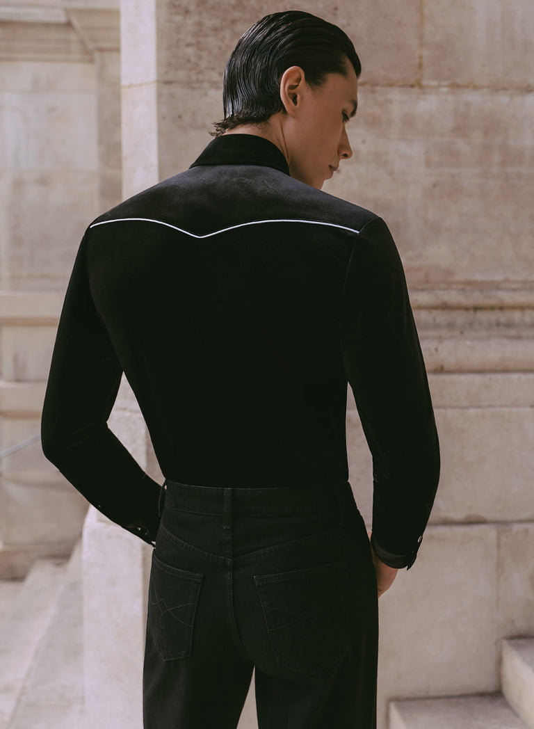 Black Velvet Western Piped Shirt