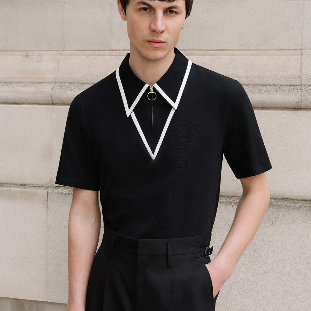 DS Crotone Black Graphic Cap Sleeve Polo Shirt