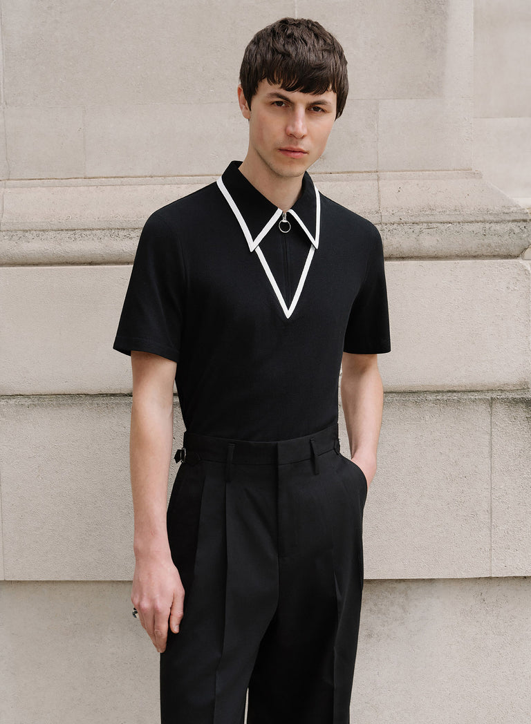 Black Carnaby Circle Zip Cotton Polo Shirt
