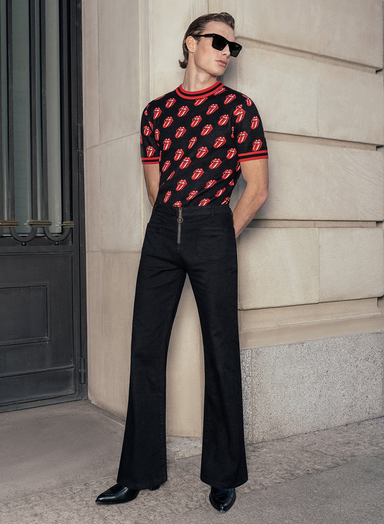 O-Ring Zip Black Denim Flare Jeans