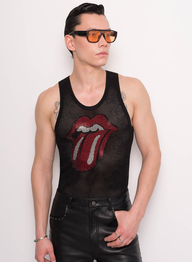 Phix X Rolling Stones Black Rhinestone Tongue Vest