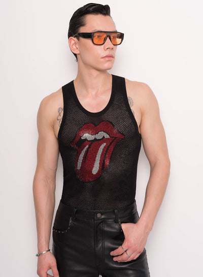 Phix X Rolling Stones Black Rhinestone Tongue Vest