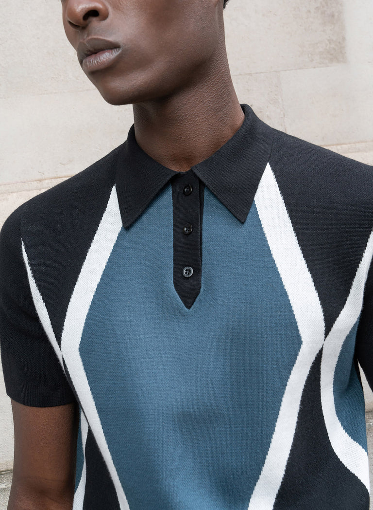 Teal Diamond Cotton Knitted Polo
