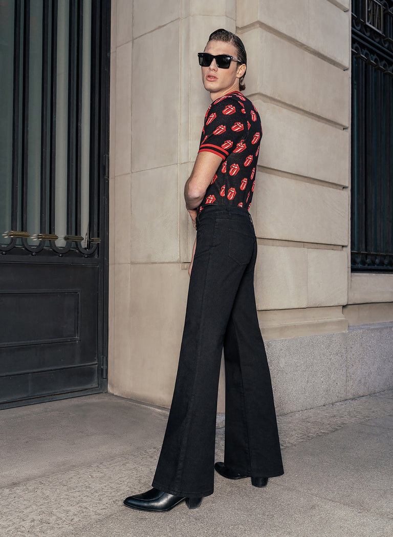 O-Ring Zip Black Denim Flare Jeans