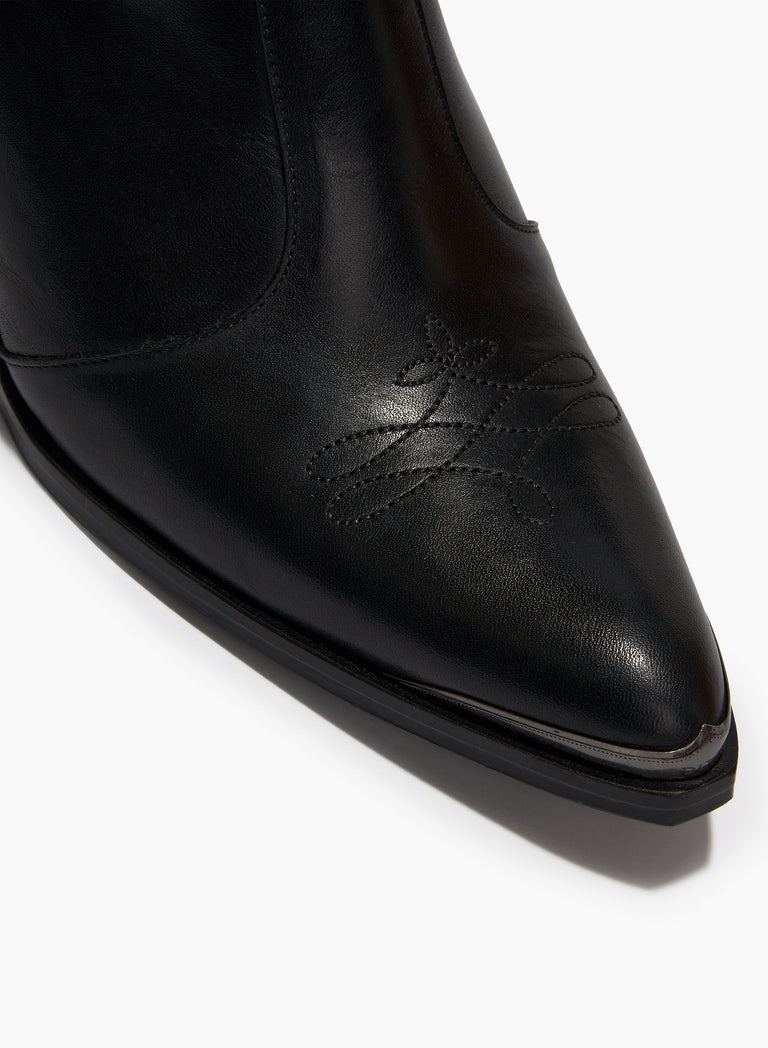 Black Leather Western Boots with Engraved Metal 60mm Boot