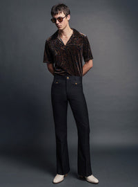 Black Wool Gold Button Flare Trouser