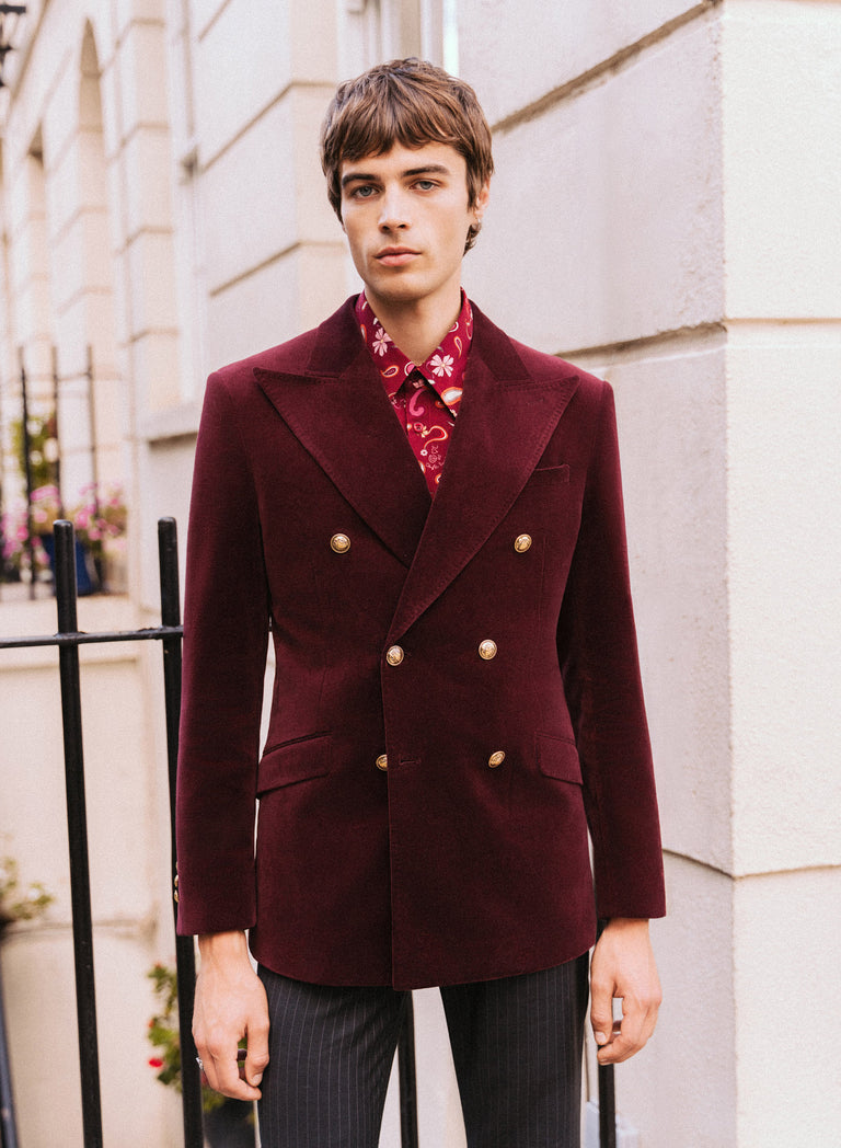 Phix X The Beatles Burgundy Cotton Velvet Double-Breasted Blazer