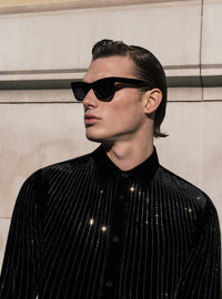 Black Silk Velvet Sequin Button Down Shirt