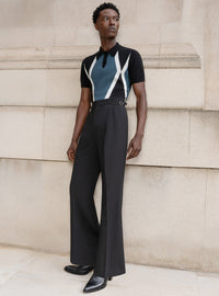 Black Side Buckle Wool Flare Trousers
