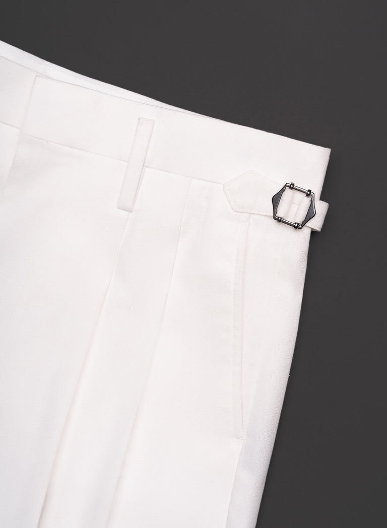 Off-White High Waisted Linen Side Buckle Flare Trousers