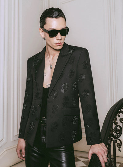 Phix X Rolling Stones Black Rhinestone Tongue Blazer