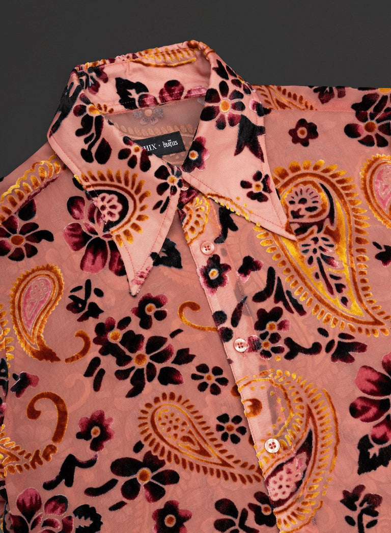 Phix X The Beatles Sheer Pink Floral Paisley Shirt