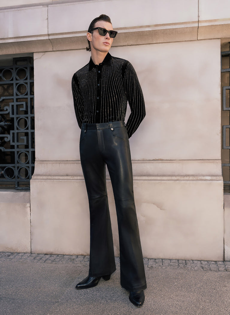 Flared pants with leather belt Trousers