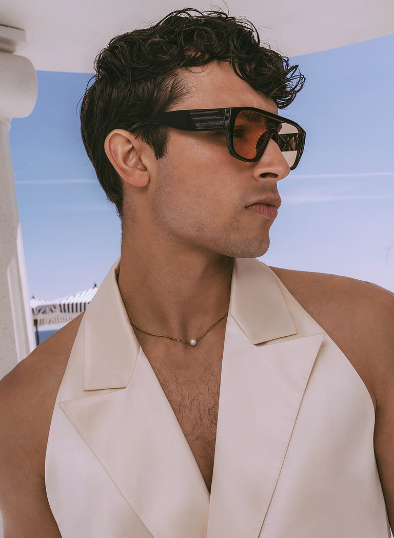 Pearl Satin Double Breasted Sleeveless Shirt