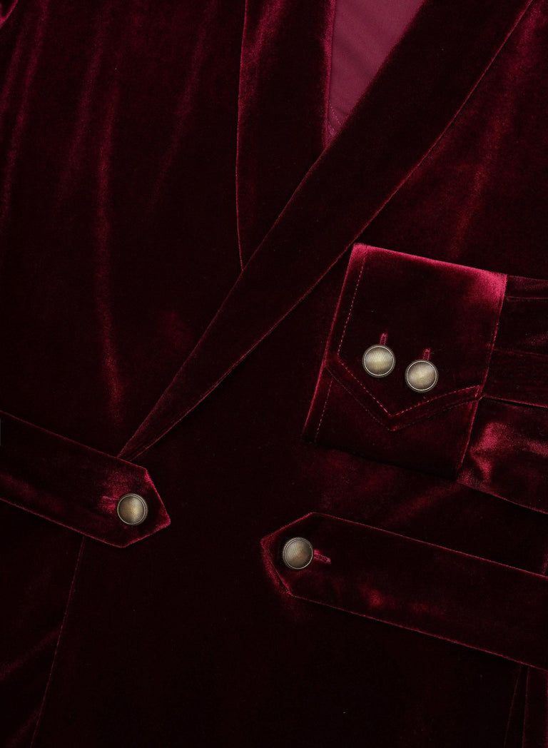 Phix X The Beatles Burgundy Velvet Shawl Collar Shirt