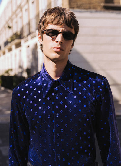 Phix X The Beatles Purple Velvet Metallic Dot Shirt