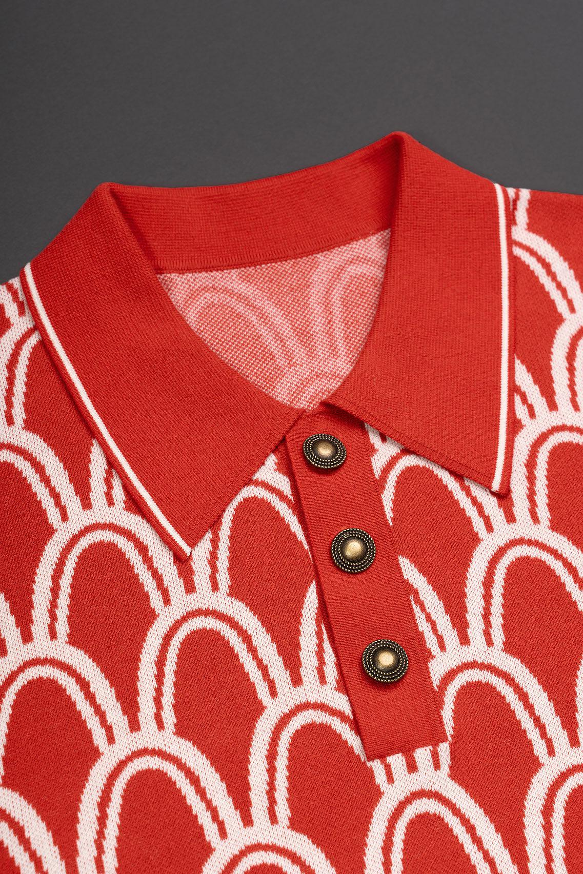 Orange Art Deco Arch Cotton Knitted Polo Shirt Phix