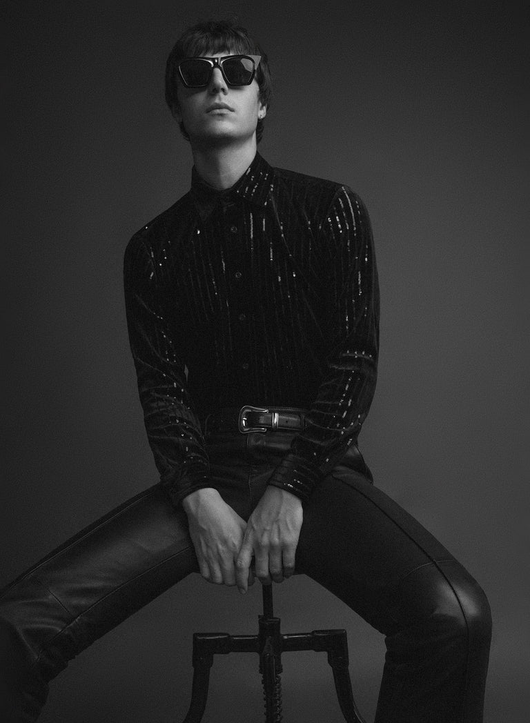 Black Velvet Sequin Pinstripe Shirt