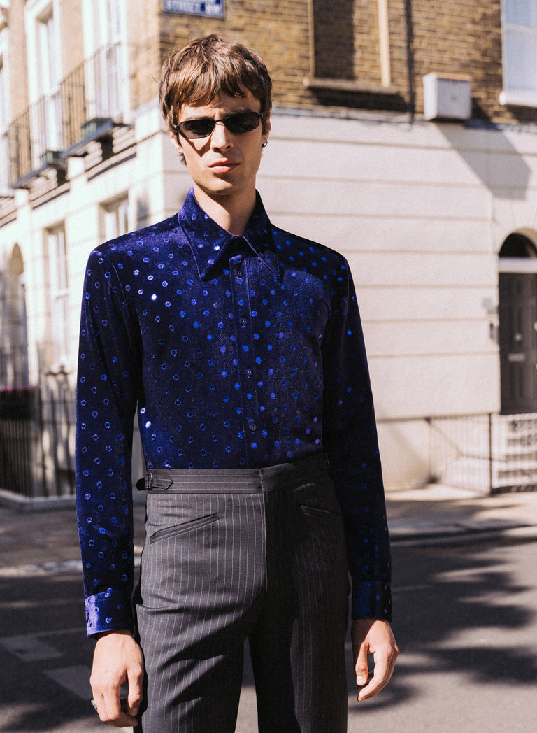 Phix X The Beatles Purple Velvet Metallic Dot Shirt