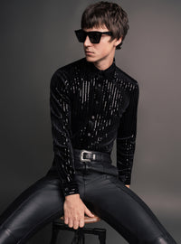 Black Velvet Sequin Pinstripe Shirt