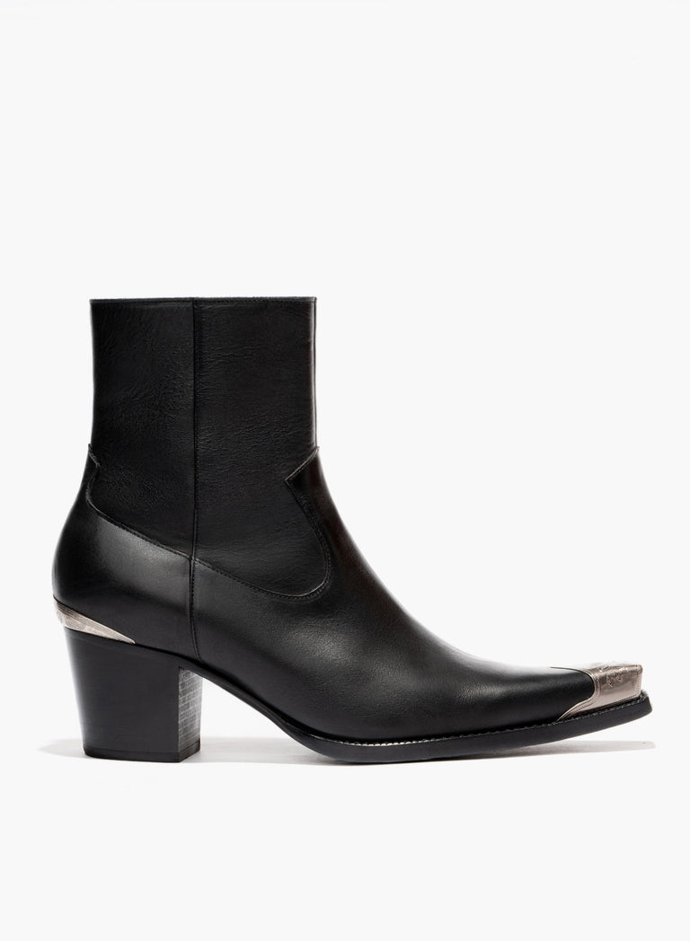 Black Western Leather 60mm Boot with Engraved Metal Toe