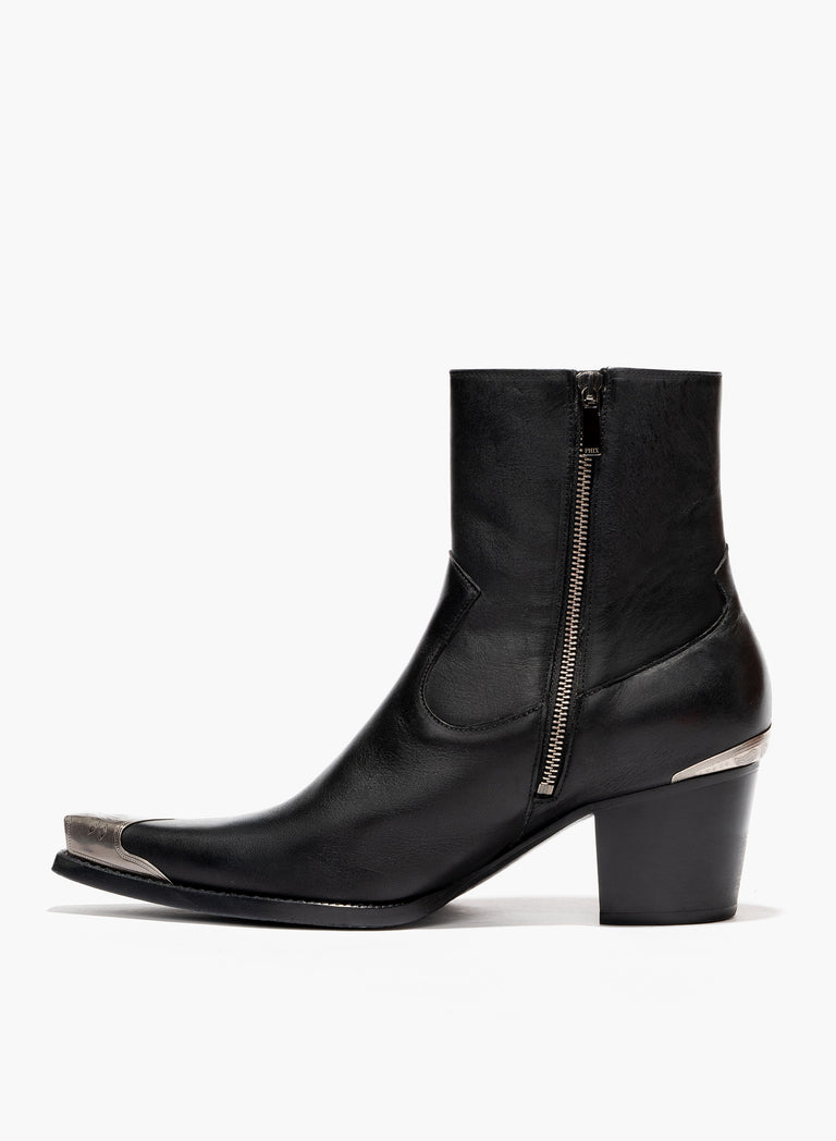 Black Western Leather 60mm Boot with Engraved Metal Toe