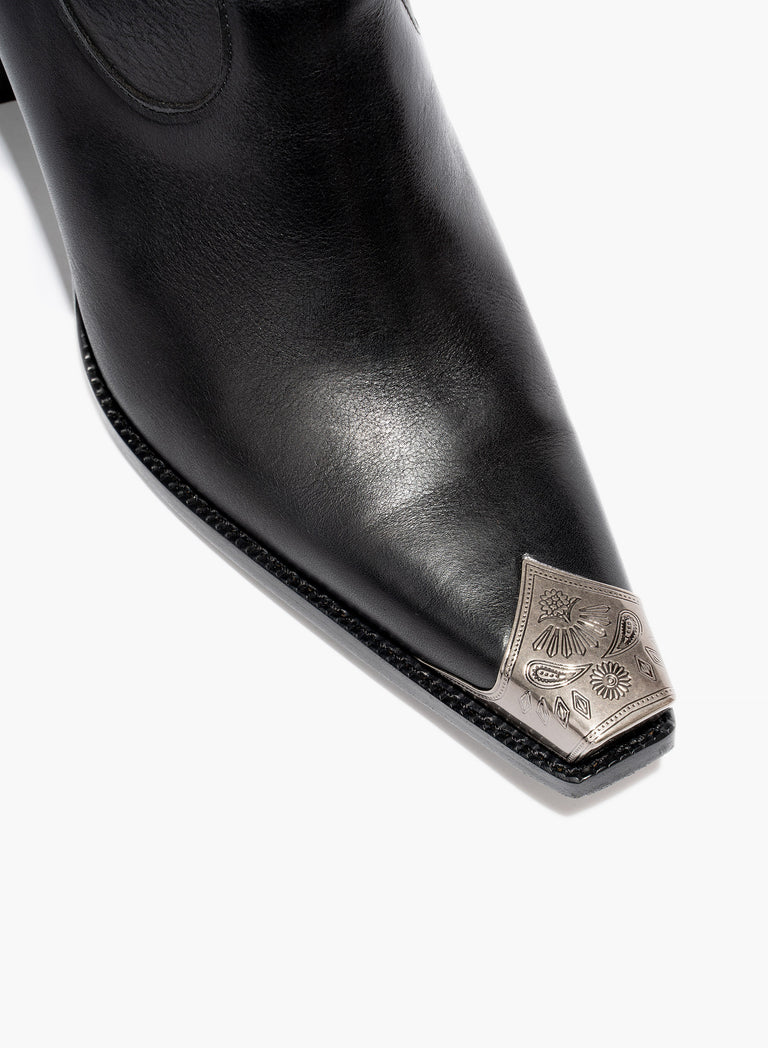 Black Western Leather 60mm Boot with Engraved Metal Toe
