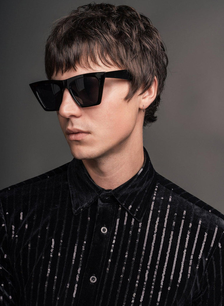 Black Velvet Sequin Pinstripe Shirt