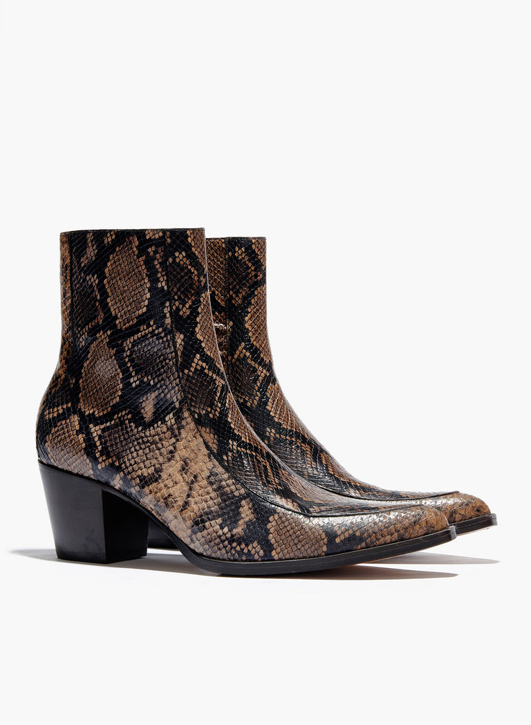 Soho 60mm Brown Snake Effect Leather Boots