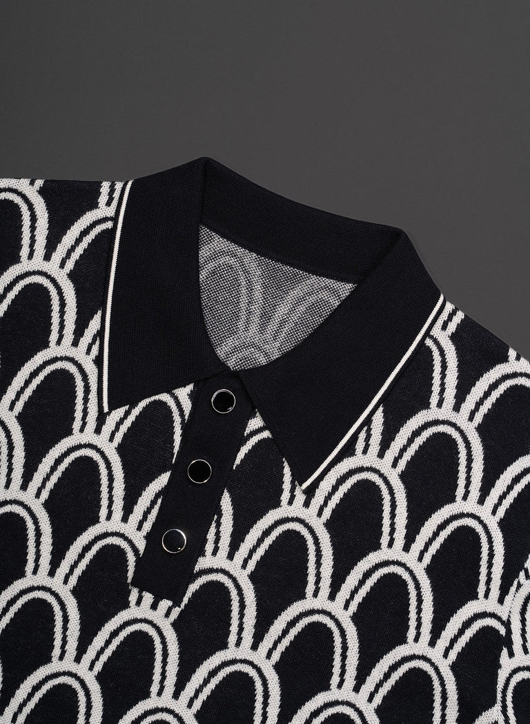 Black Art Deco Arch Cotton Knitted Polo
