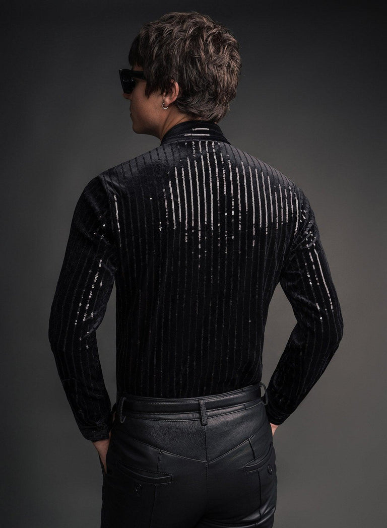 Black Velvet Sequin Pinstripe Shirt