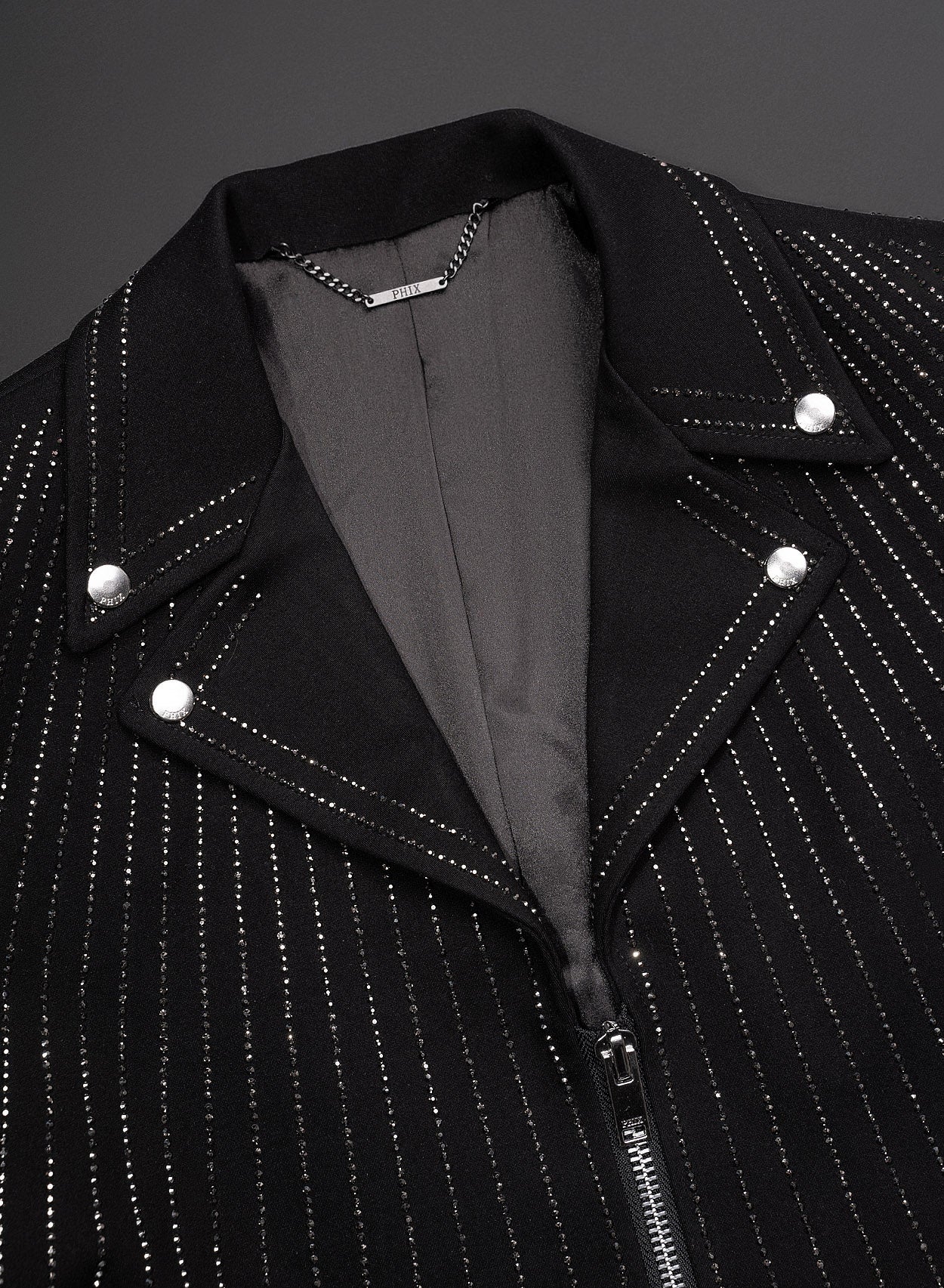 Skellaton Rhinestone Jacket Black Embellished Rhinestone Biker Jacket & Phix