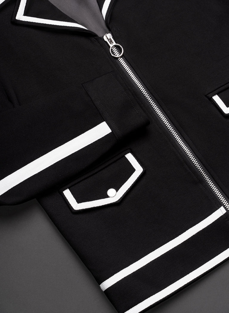 Black 70's Striped Trim Cropped Jacket