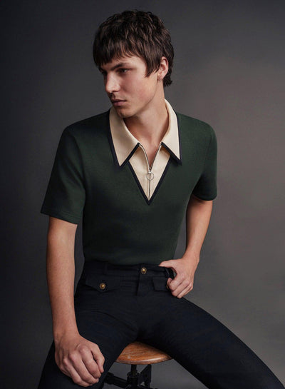 Green Carnaby Circle Zip Cotton Polo Shirt