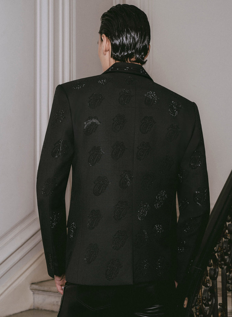 Phix X Rolling Stones Black Rhinestone Tongue Blazer