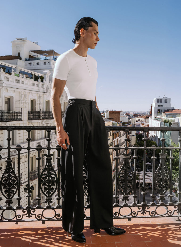 Black Barrel High Waisted Side Buckle Leg Trousers