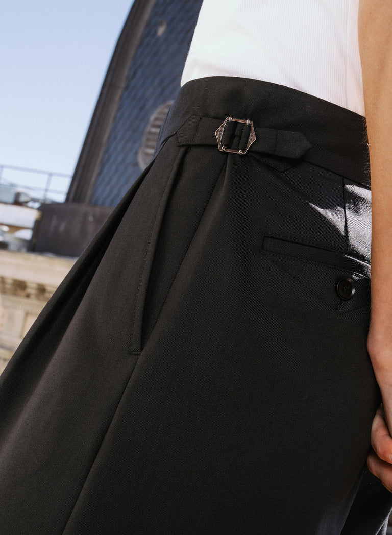 Black Barrel High Waisted Side Buckle Leg Trousers