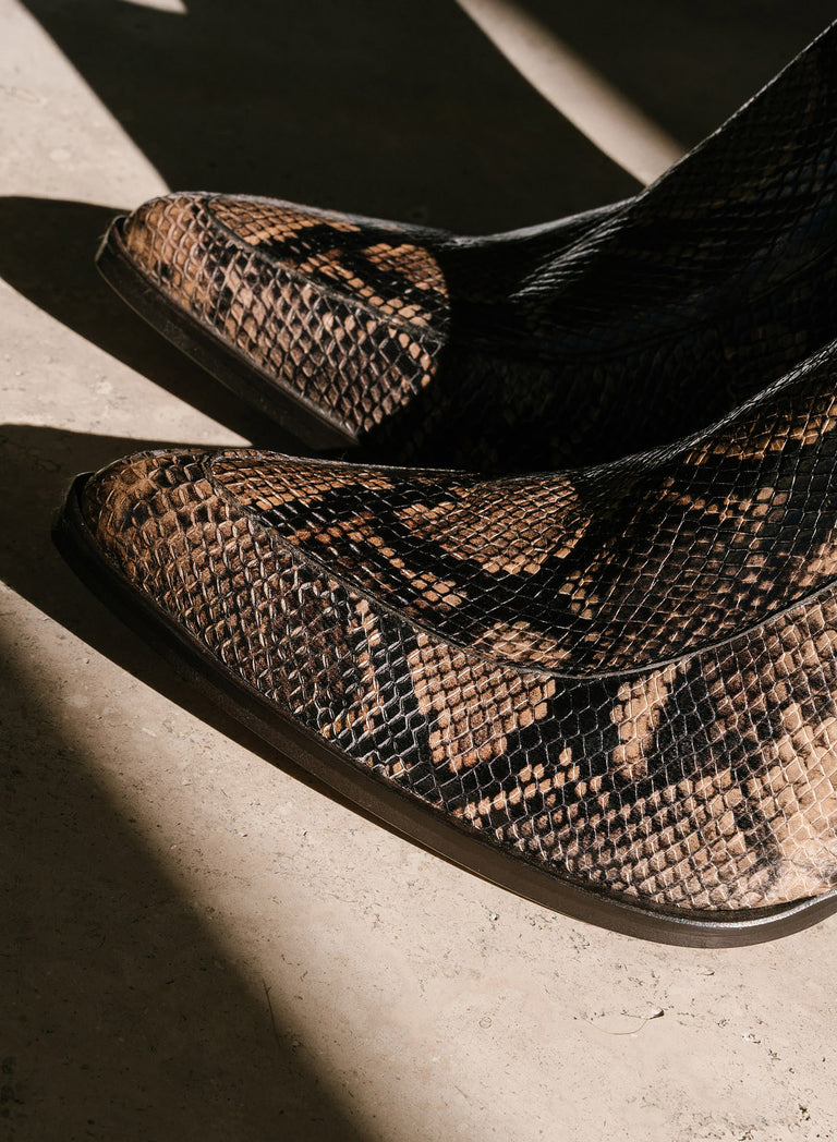 Soho 60mm Brown Snake Effect Leather Boots